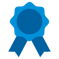 Ícono de una medalla con cinta de color azul y celeste 