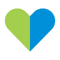 ícono de corazón con lado izquierdo de  color verde y al lado derecho de color azul