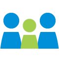 Ícono de una familia de tres integrantes de color azul y verde