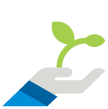 Ícono de una mano sosteniendo una planta verde