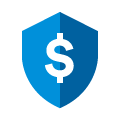 Ícono de un escudo de color azul claro y oscuro que tiene al centro el signo pesos